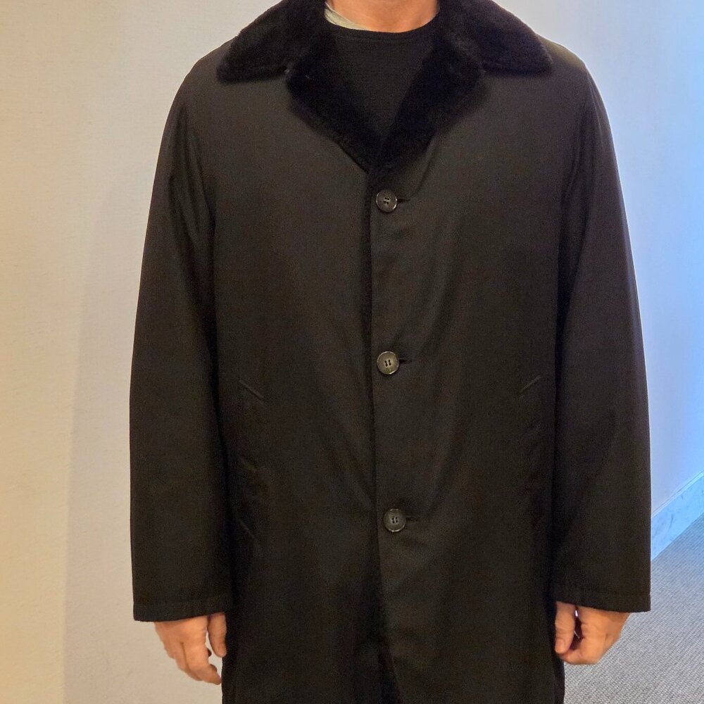 Men's Black Nylon Shearling lined Raincoat